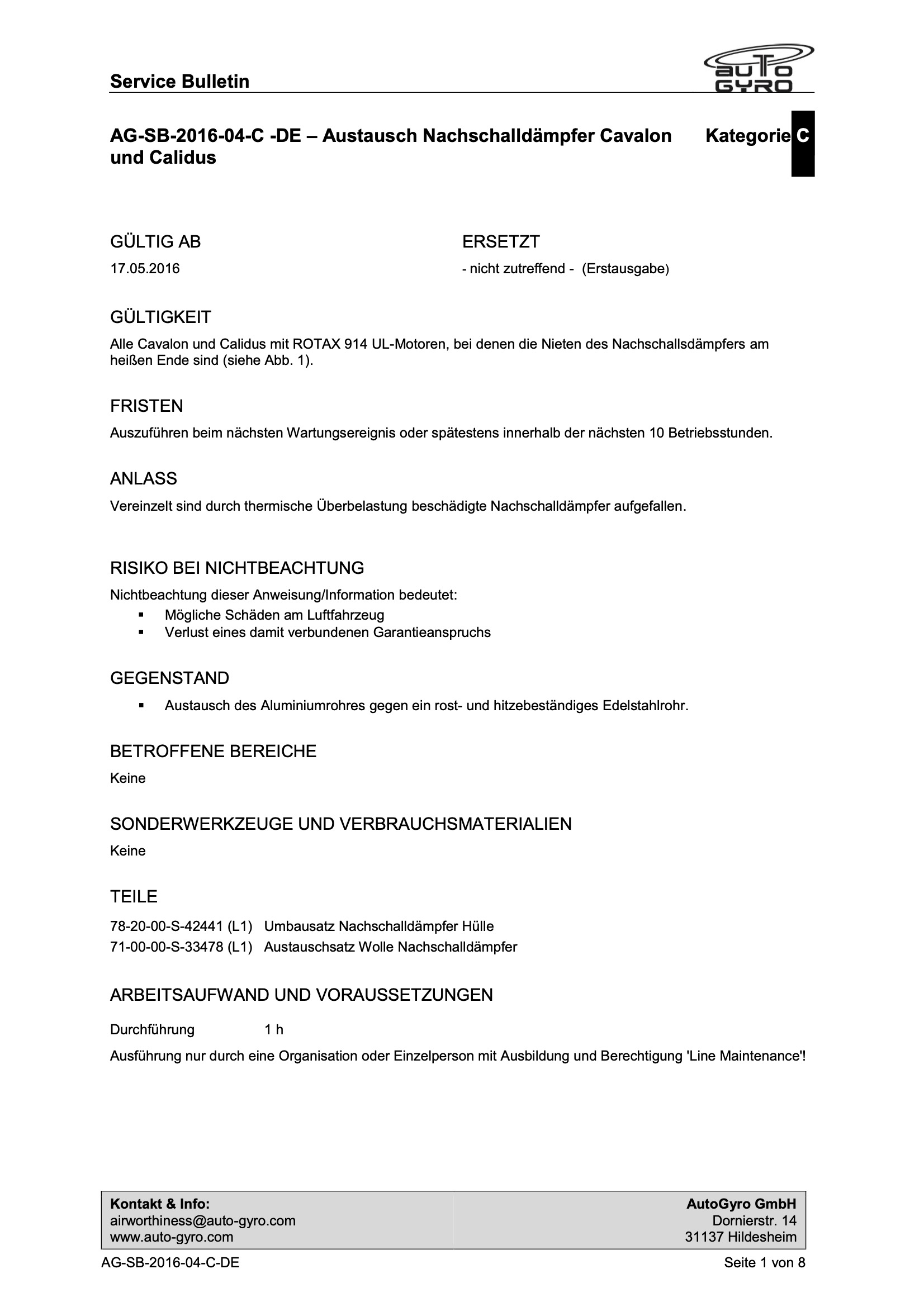 AG-SB-2016-04-C-DE – Calidus Cavalon Austausch Nachschalldämpfer