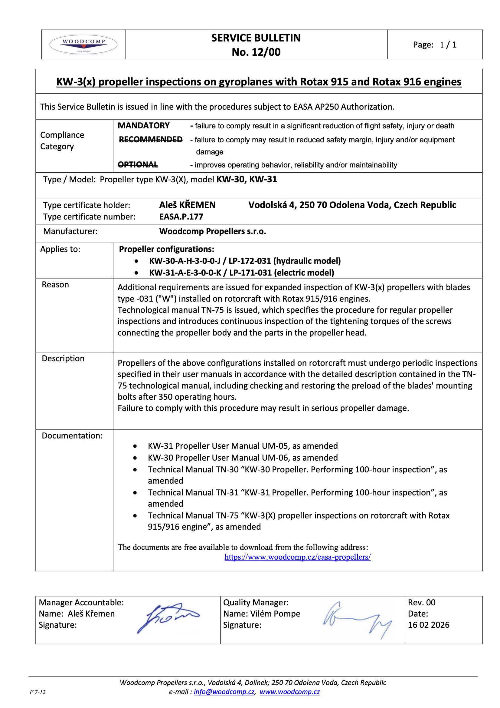 Woodcomp Service bulletin 12 00_EN