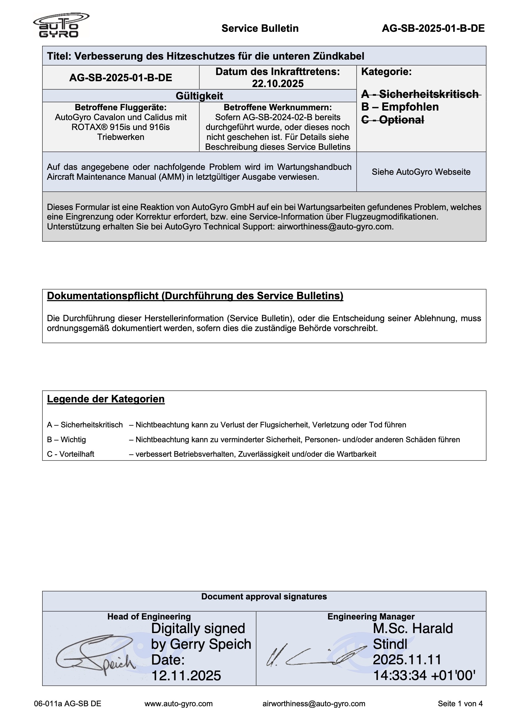 AG-SB-2025-01-B-DE - Änderung Hitzeschutz Zündkabel