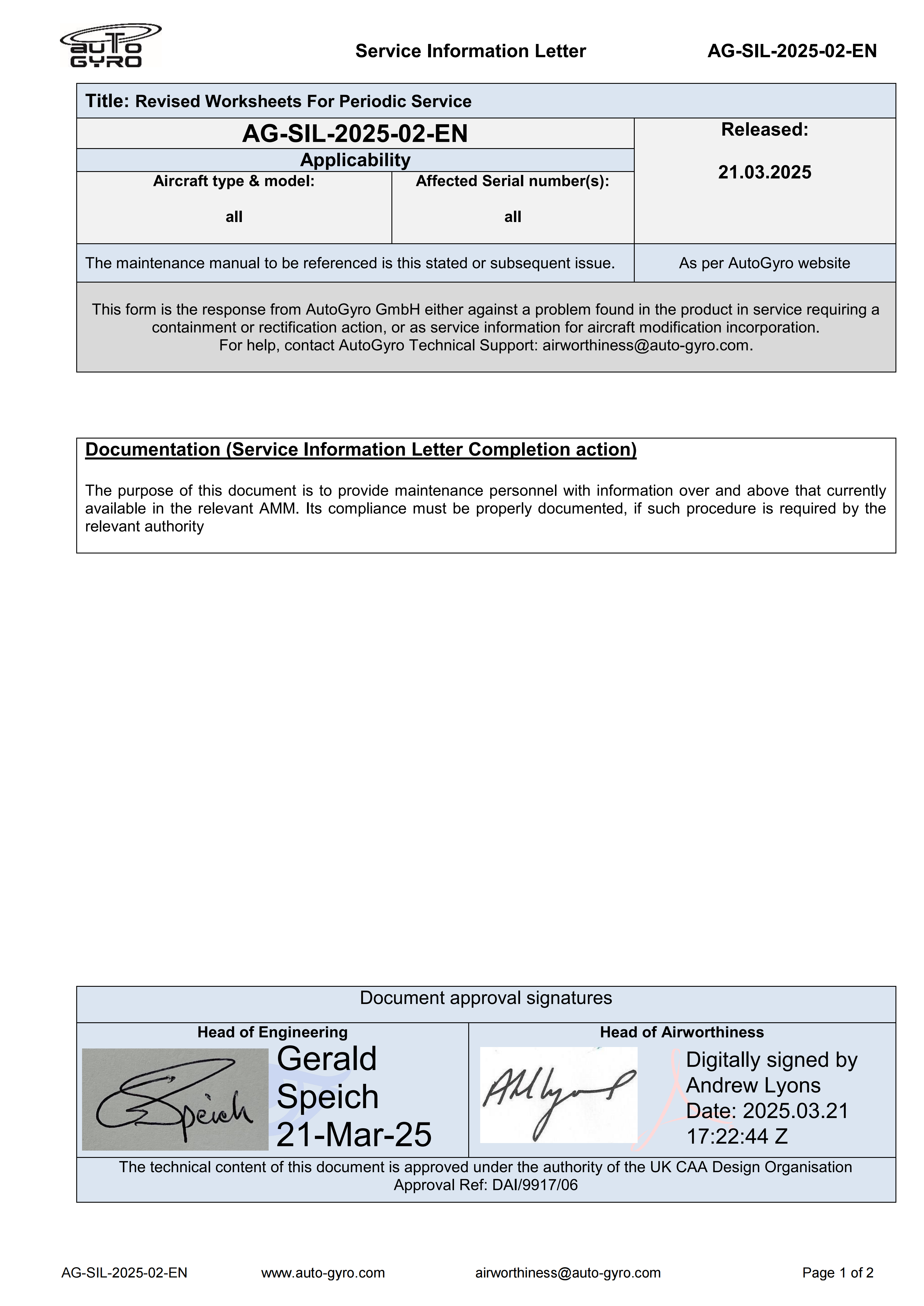 AG-SIL-2025-02-EN - Revised Worksheets For Periodic Service