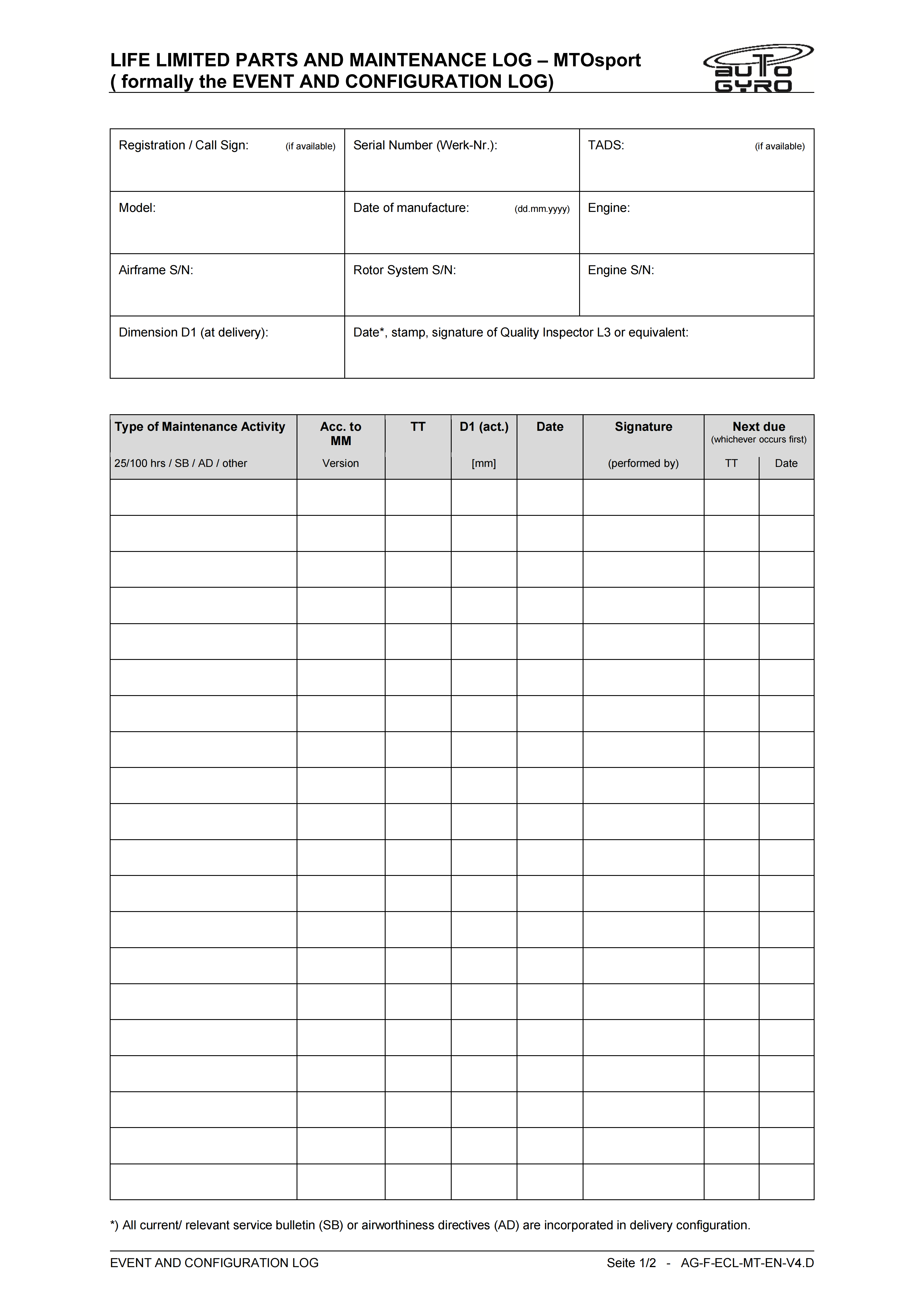 Event and Configuration Log AG-F-ECL-MT-EN-V42