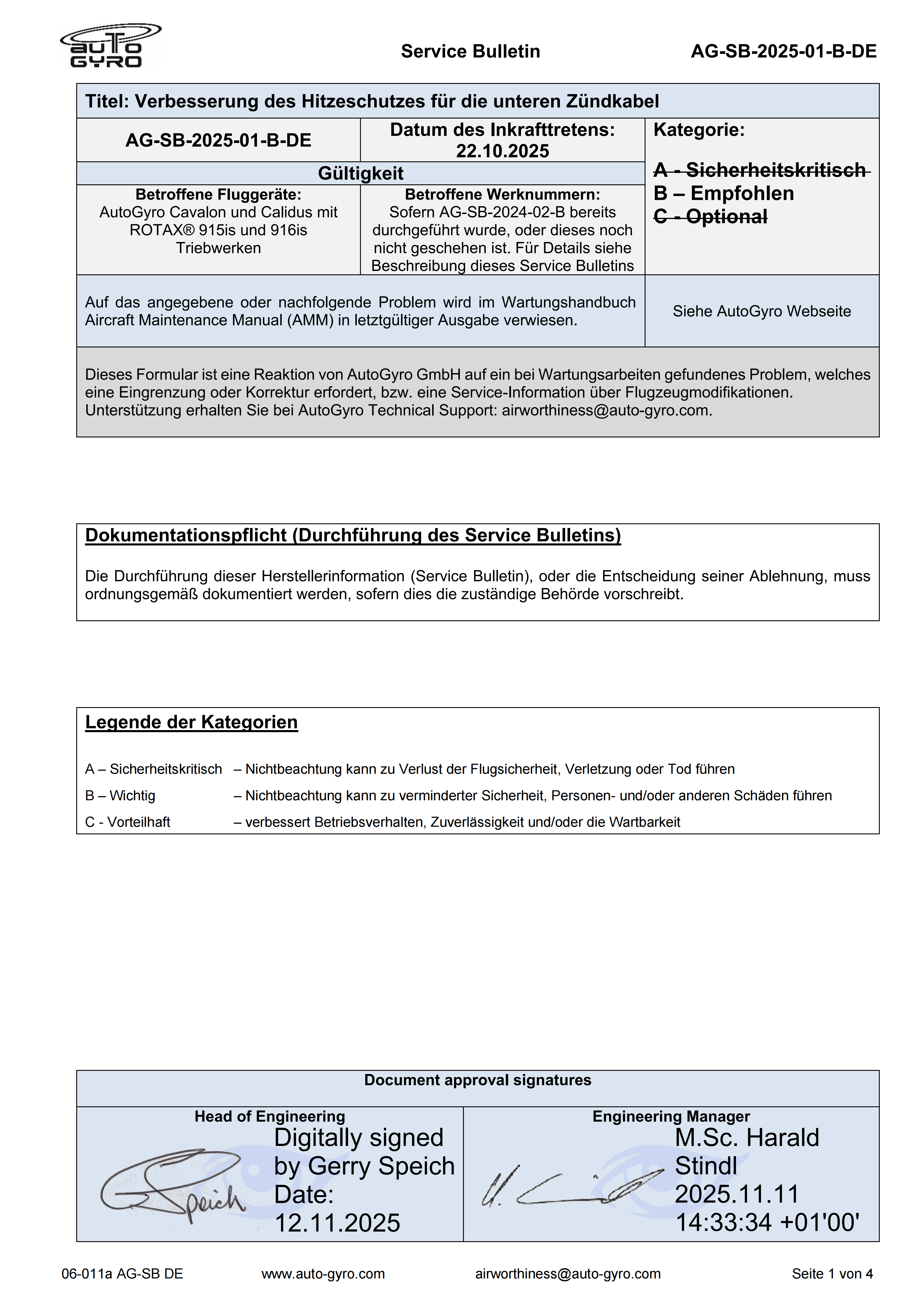 AG-SB-2025-01-B-DE - Änderung Hitzeschutz Zündkabel