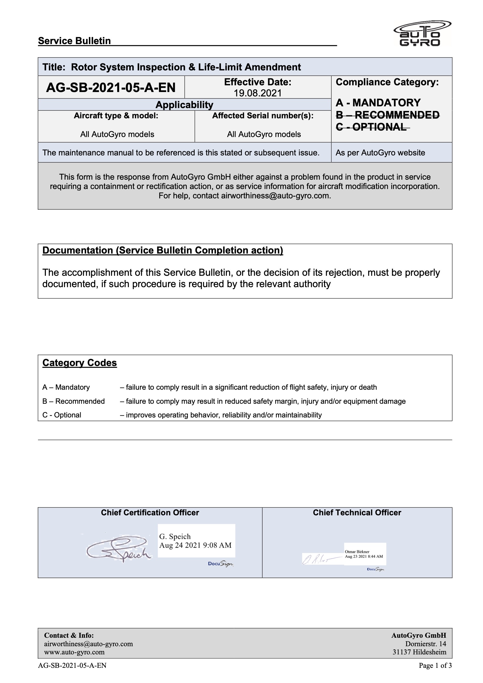 AG-SB-2021-05-A-EN - All Models Check Rotor System Life Limit
