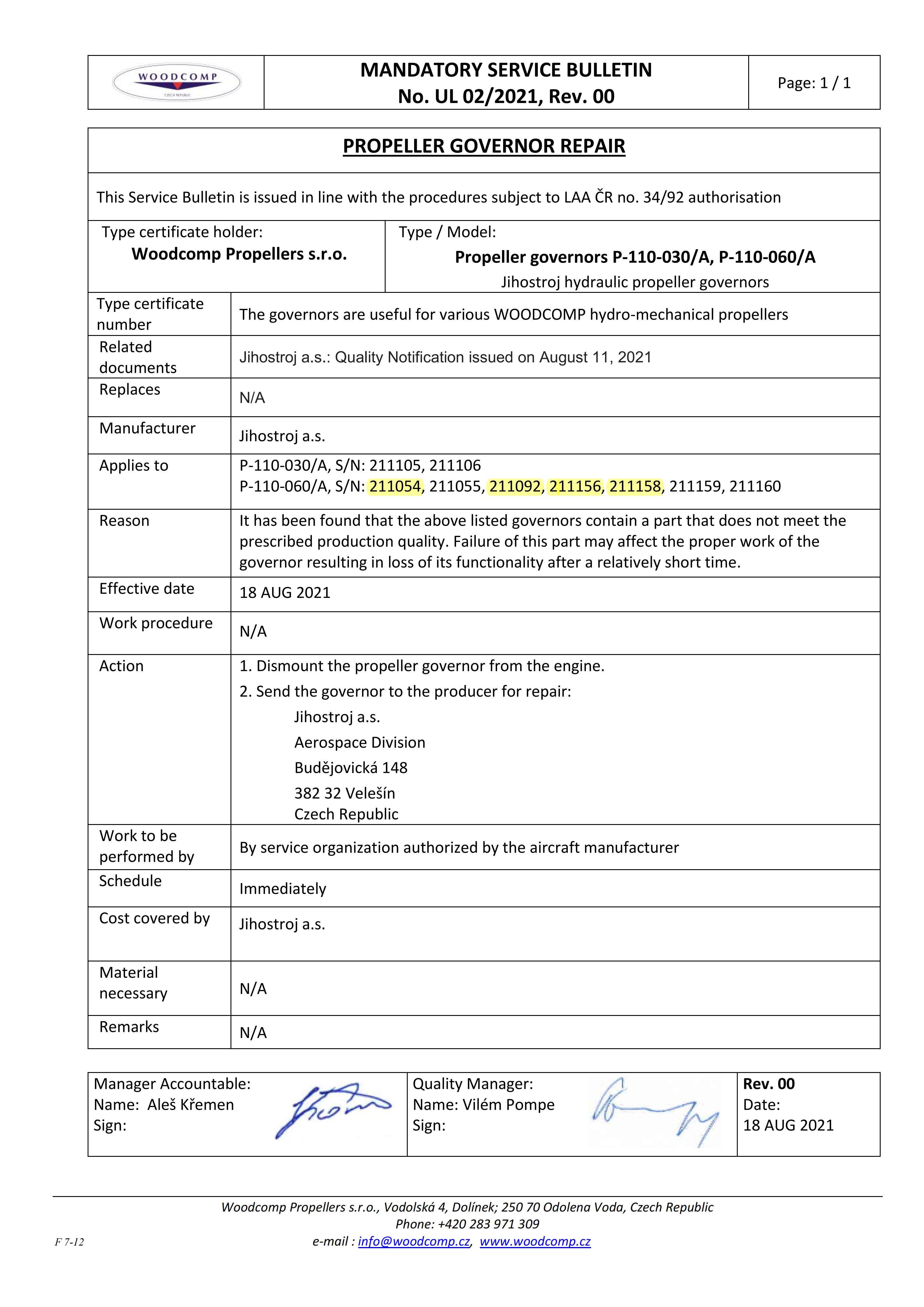 01 SIL_ Woodcomp Service Bulletin 02 2021 R00 EN