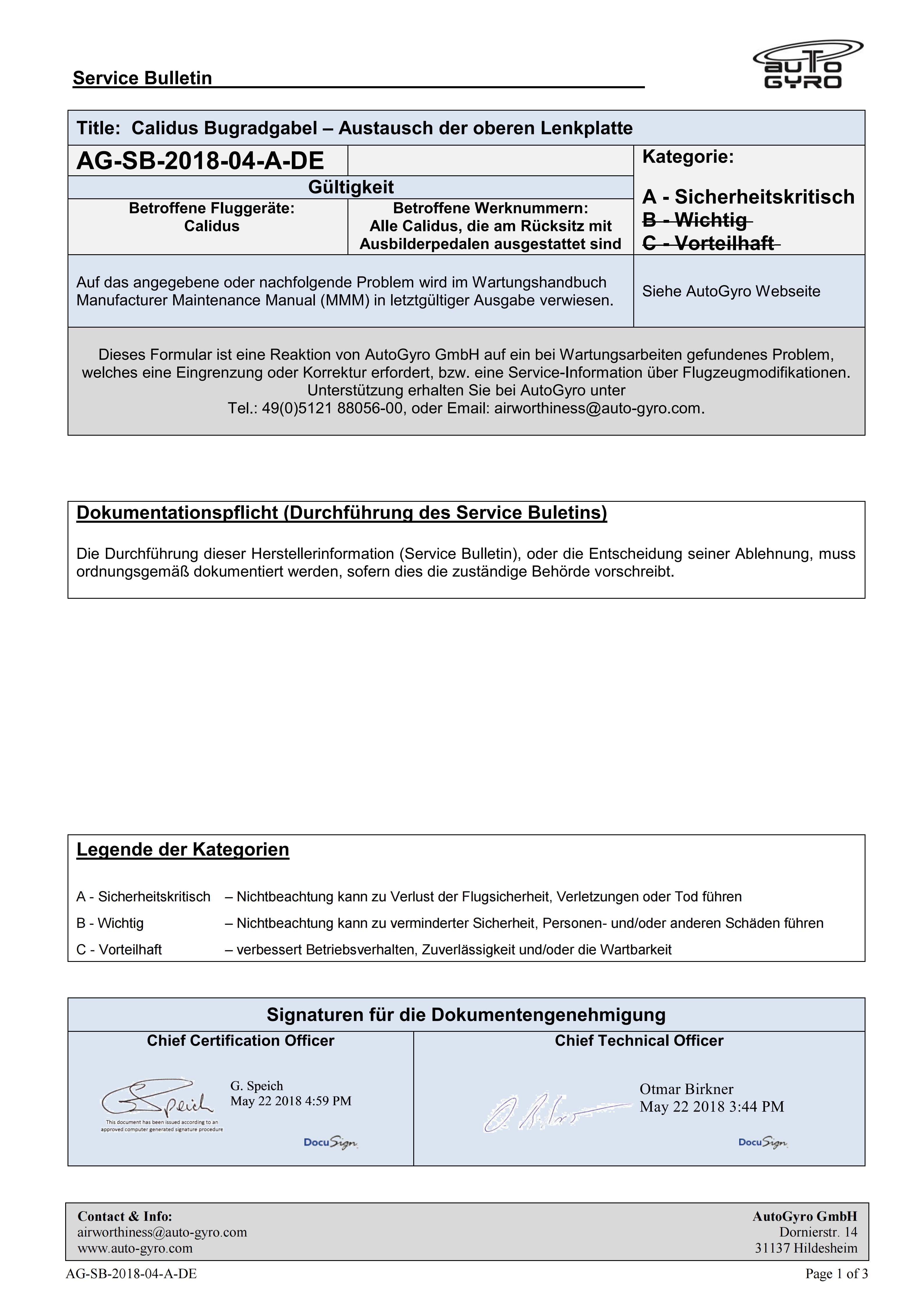 AG-SB-2018-04-A-DE - Calidus Bugradgabel – Austausch Lenkplatte