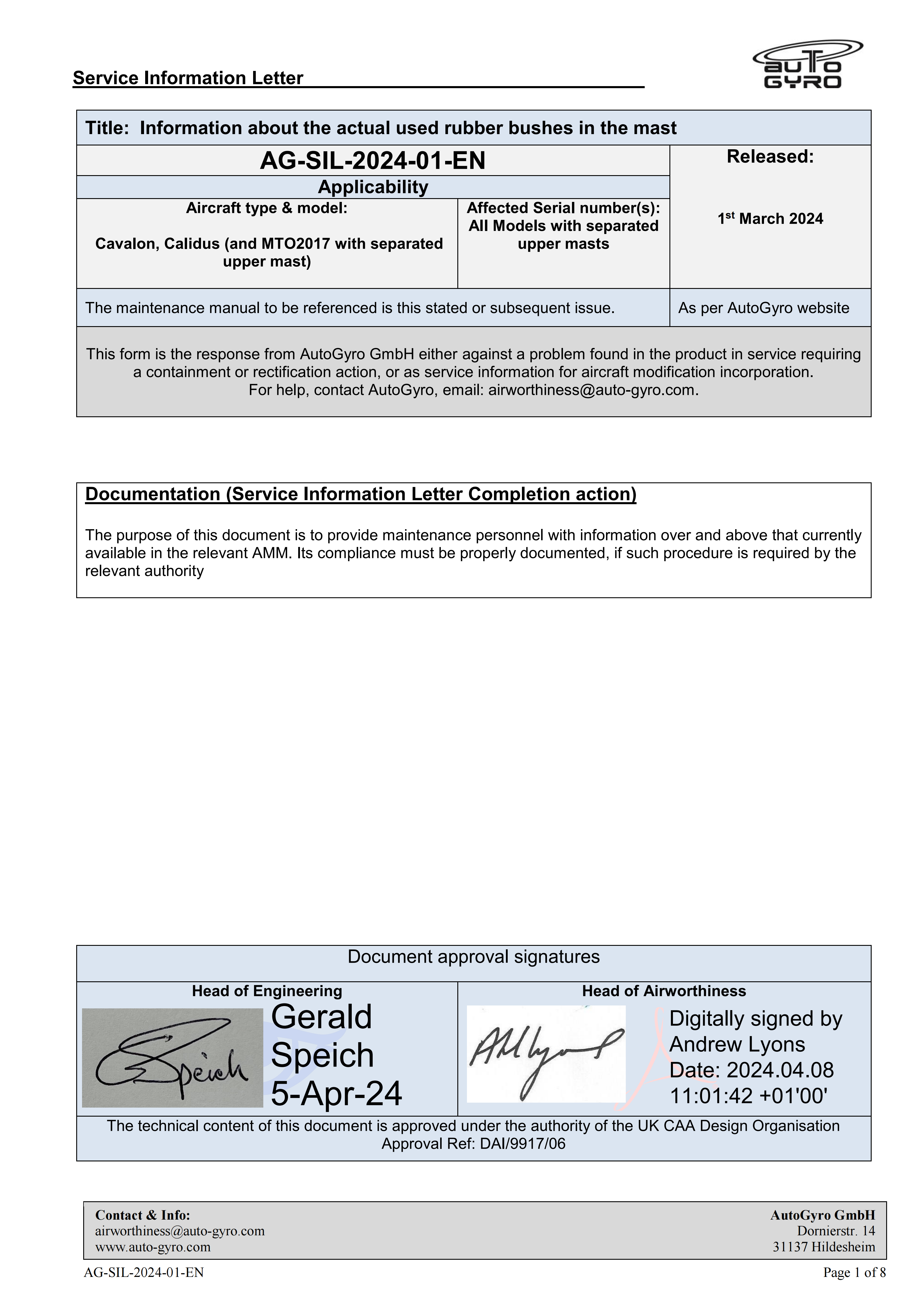 AG-SIL-2024-01-EN - Latest Status of mast bushing installation