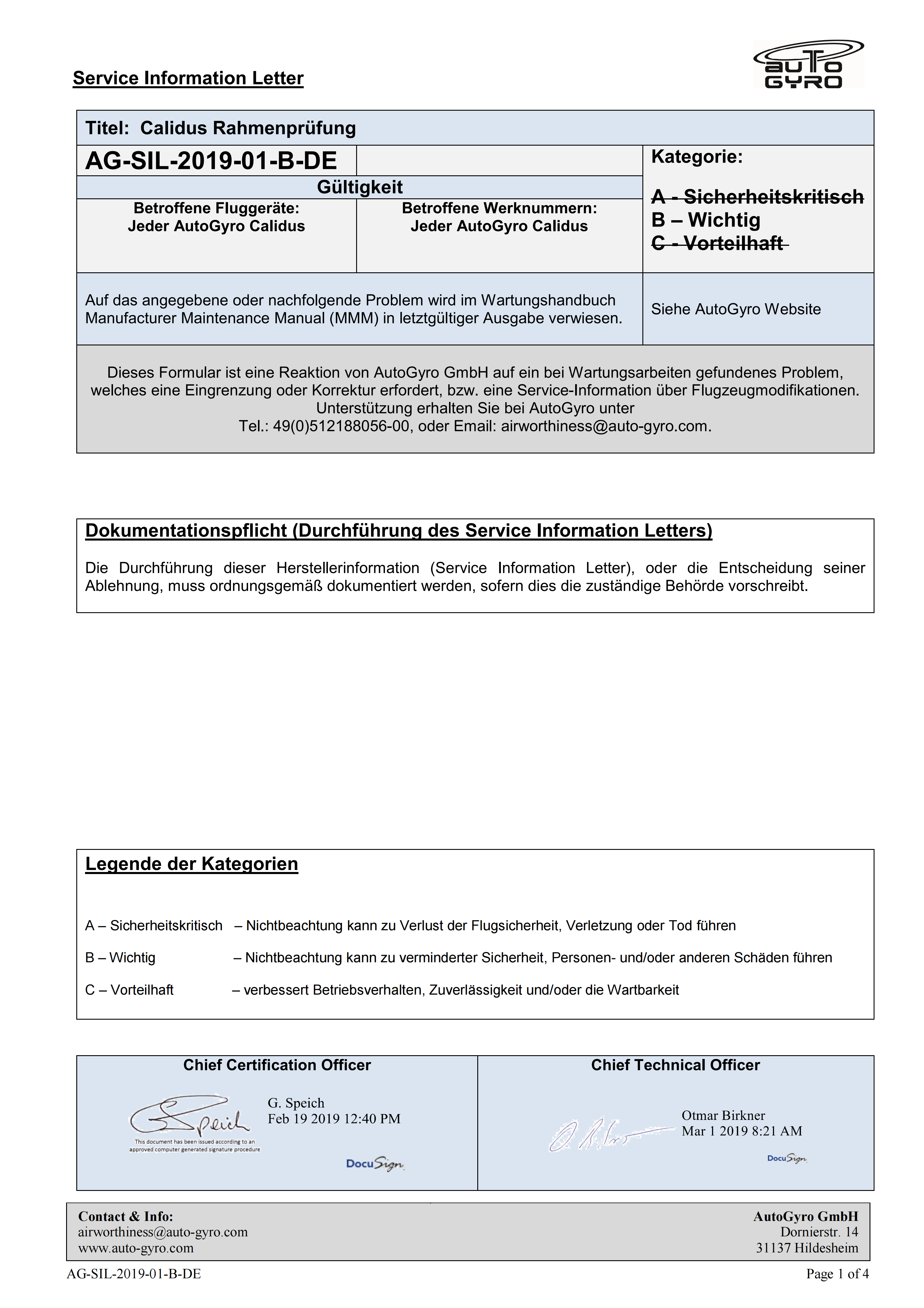 AG-SIL-2019-01-B-DE Calidus Rahmenprüfung