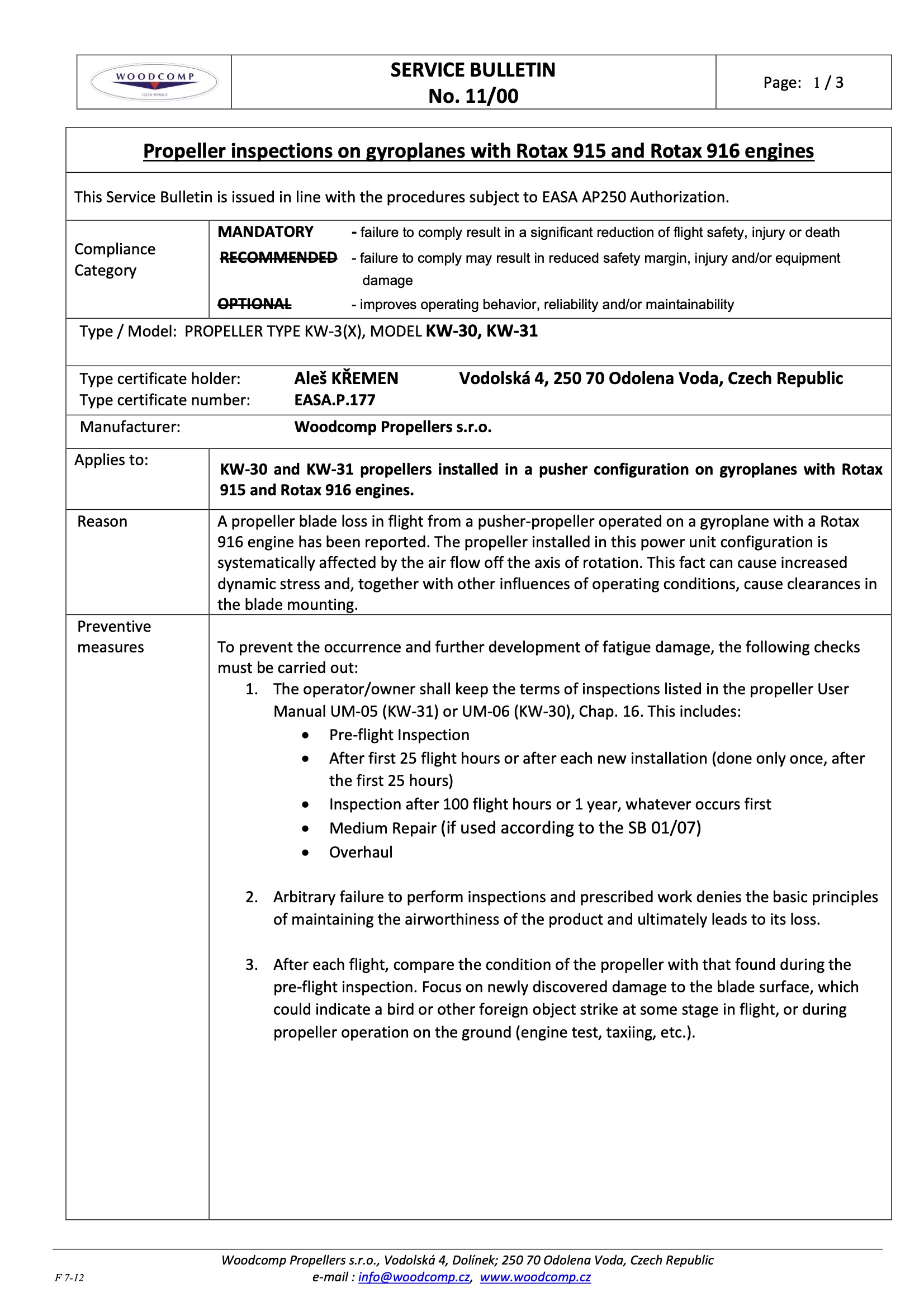 Woodcomp Service bulletin 11 00_EN