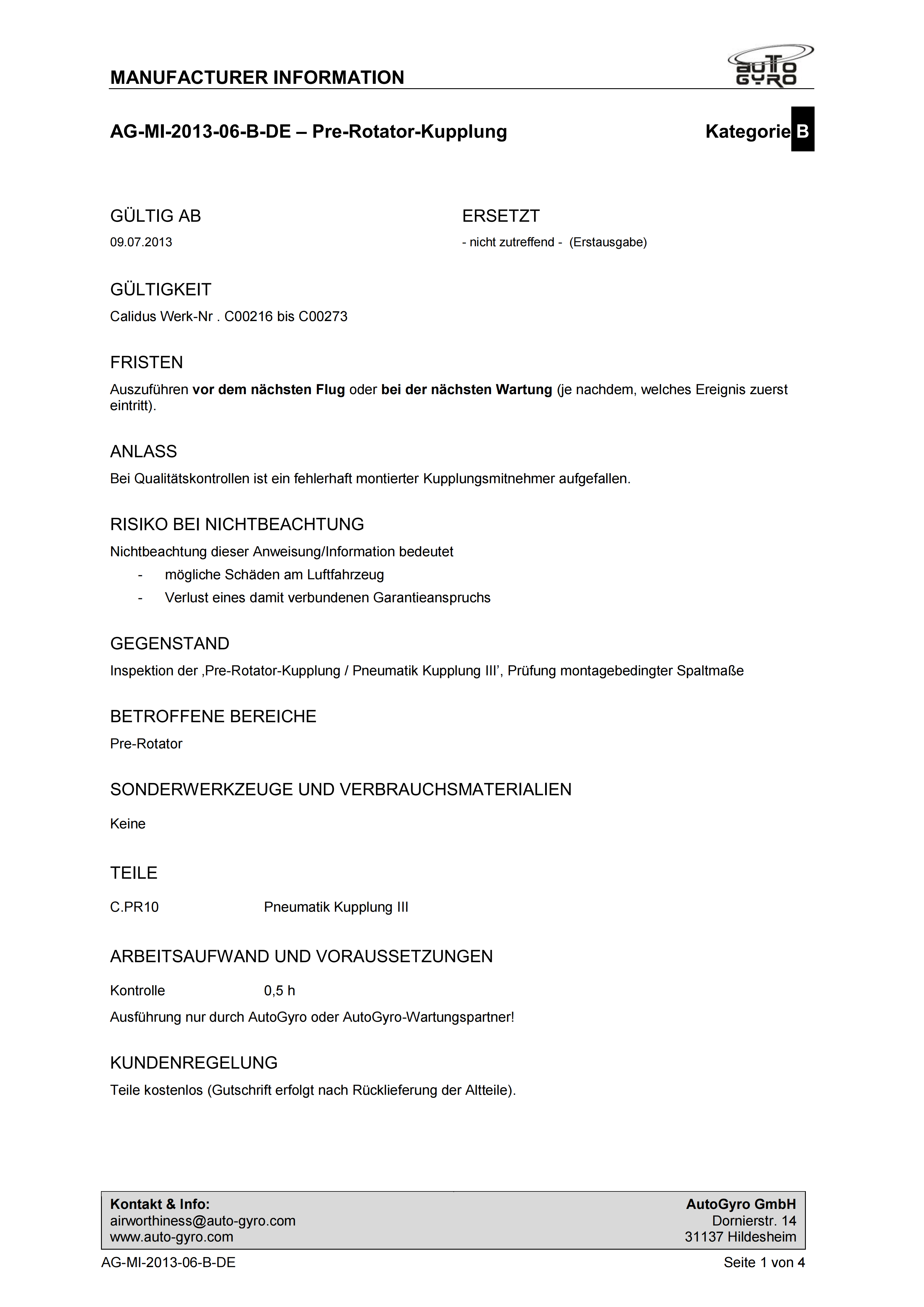 AG-SB-2013-06-B-DE - Calidus Pre-Rotator-Kupplung