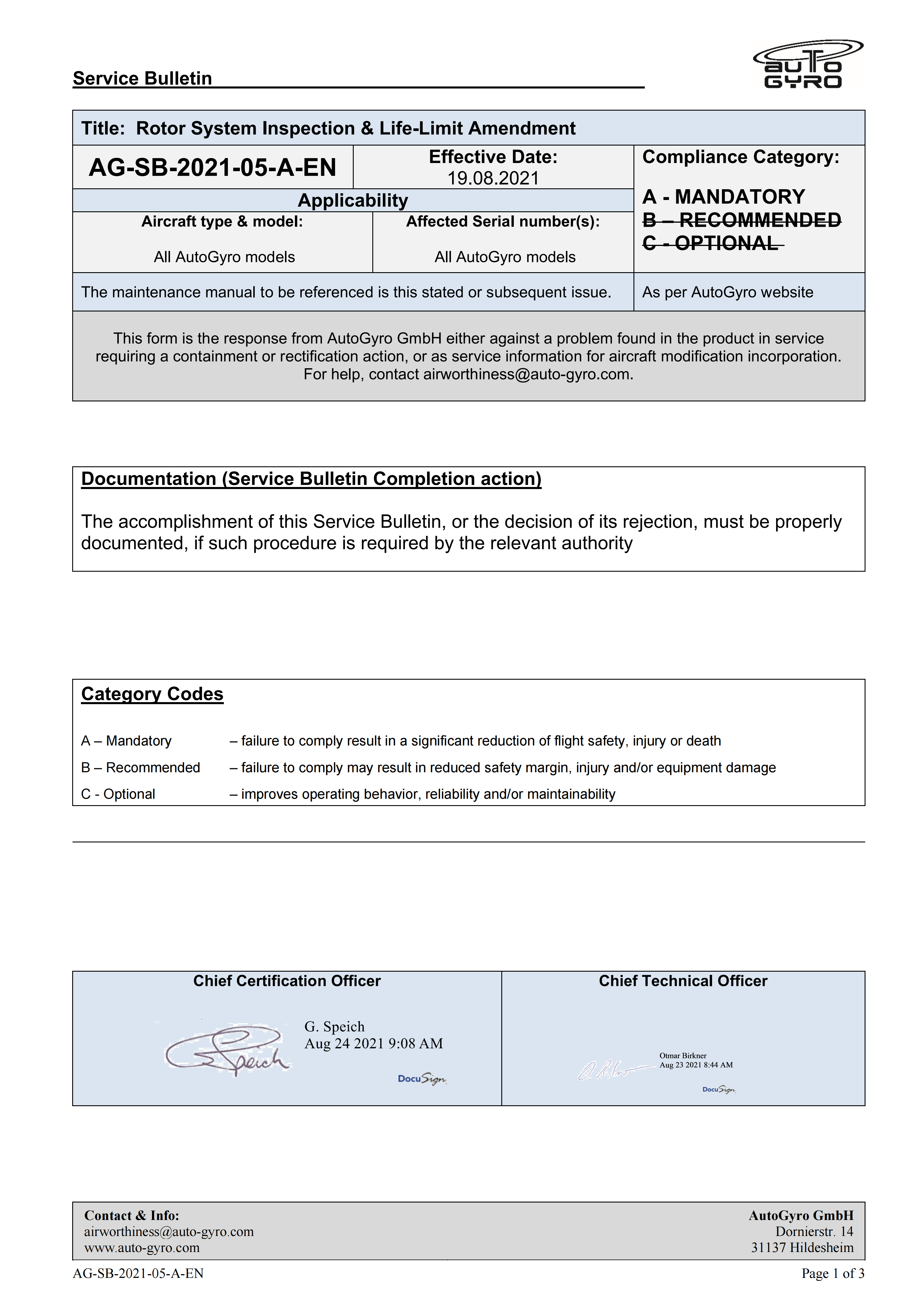 AG-SB-2021-05-A-EN - All Models Check Rotor System Life Limit