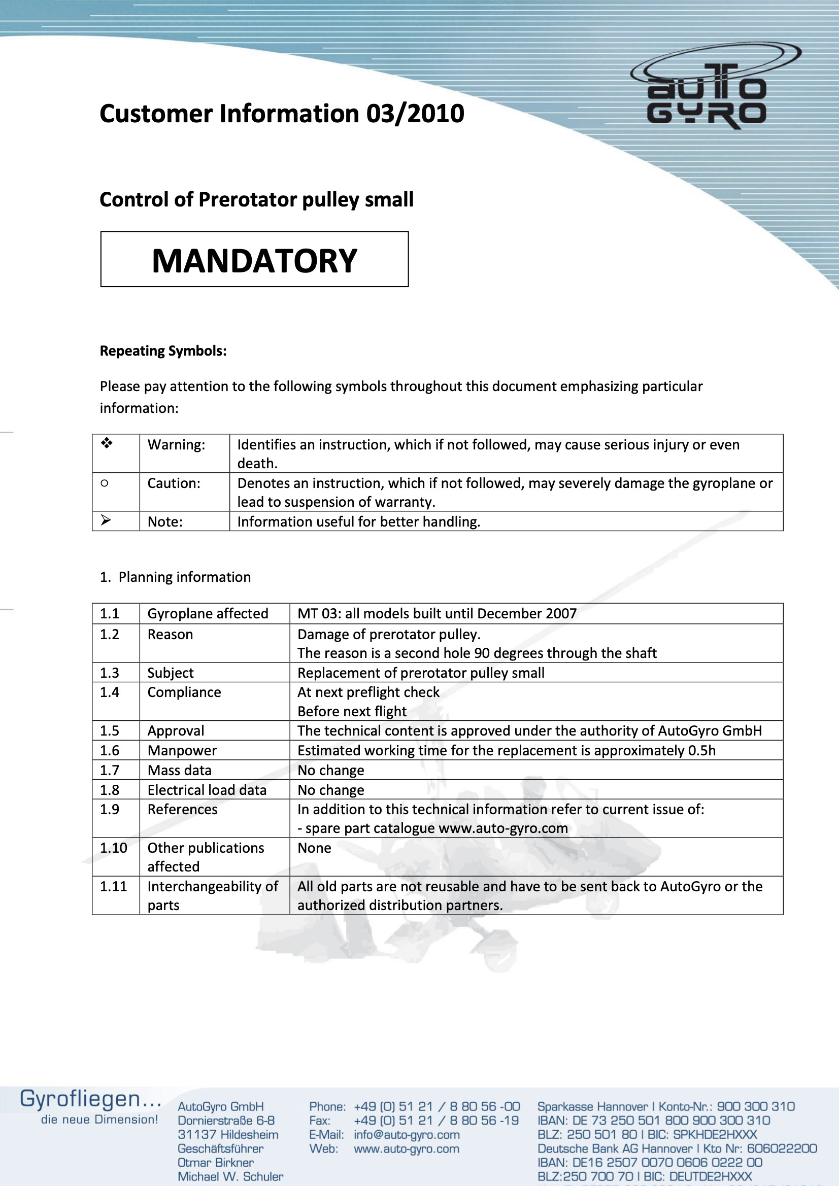 2010 03 Customer Information Prerotator Pulley