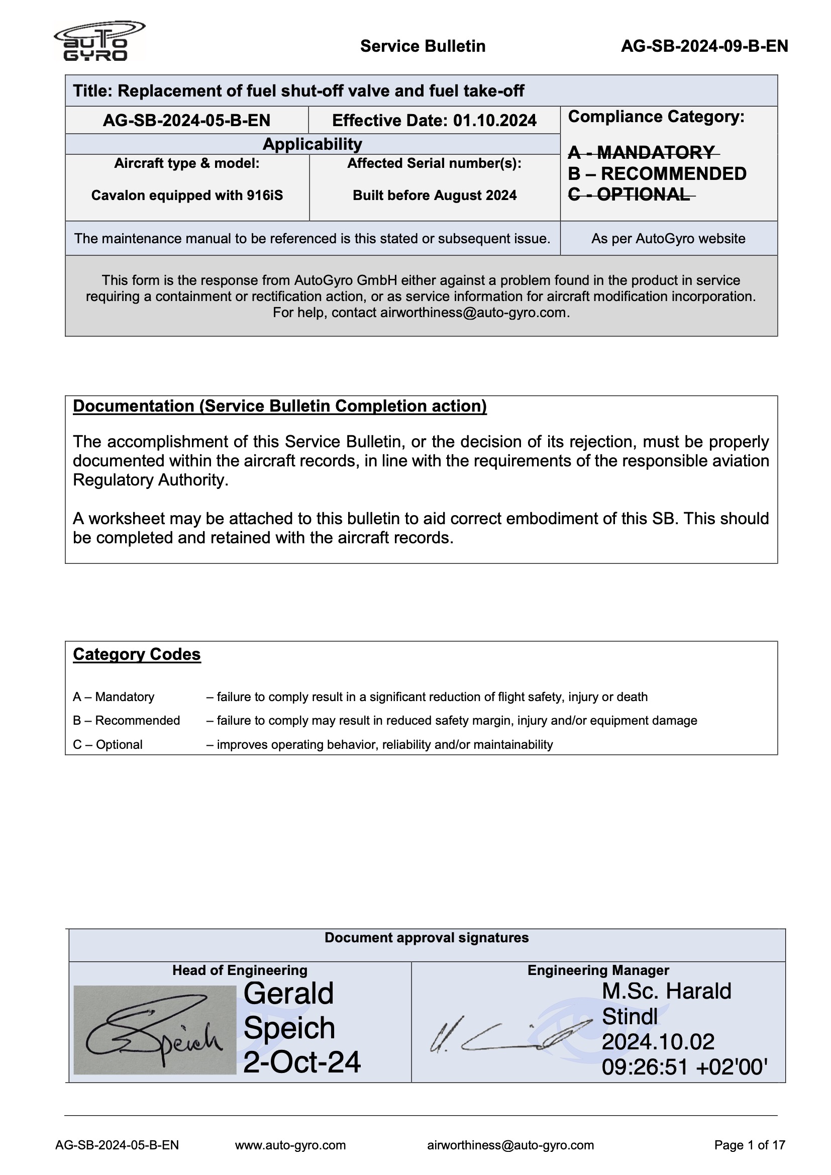 AG-SB-2024-05-B-EN - Cavalon 916 iS Replacement fuel shut-off and take-off