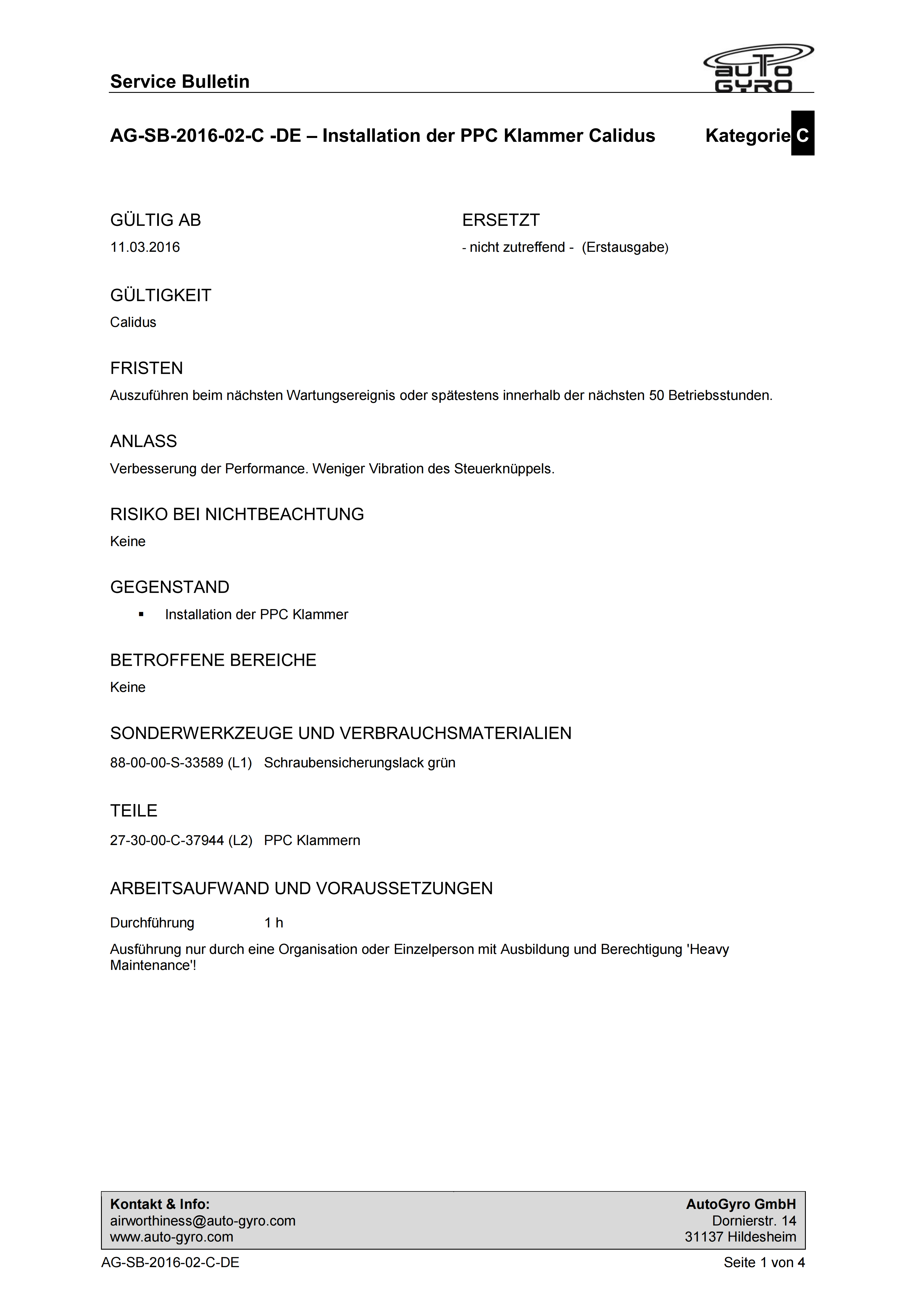 AG-SB-2016-02-C-DE - Calidus Installation PPC Klammer