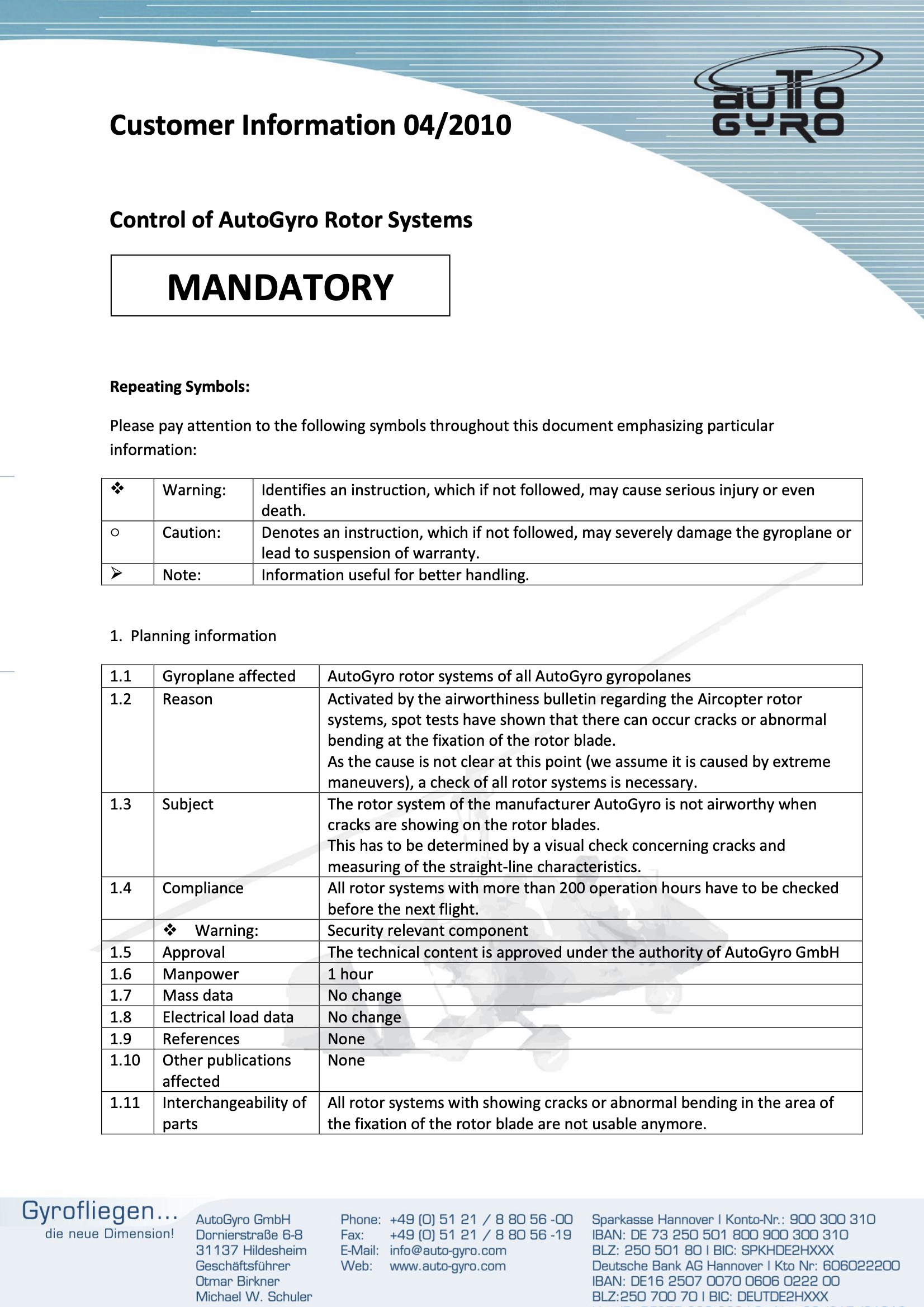 2010 04 Customer Information Rotor System